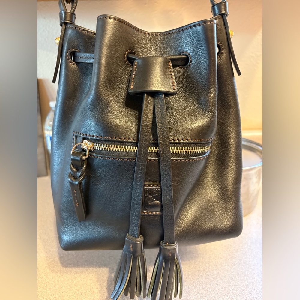 Elegant Black Leather Coach Miley Drawstring Bag